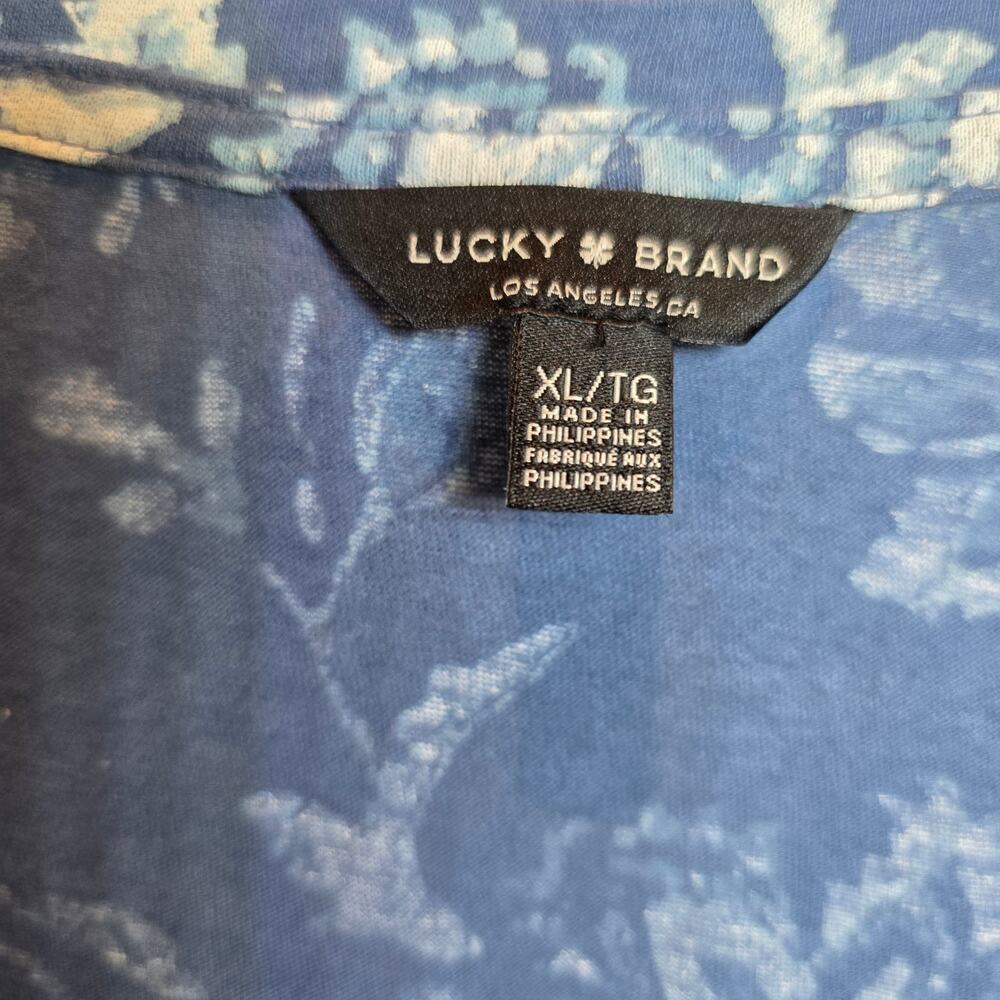 Lucky Brand‎ Flutter Sleeve Floral Tee Womens Sz XL Blue Short Sleeve Scoop Neck - Picture 8 of 15